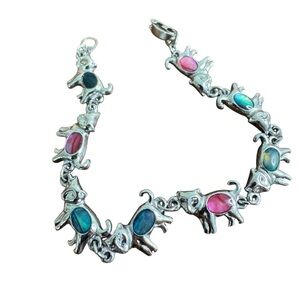 Paua Shell Cat Bracelet Multicolour Silver Tone Size 7.5